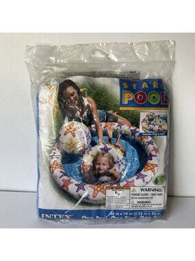 Intex Stars Pool Kiddie Pool 48" Inflatable with Ring and Ball Kids Splash Pool